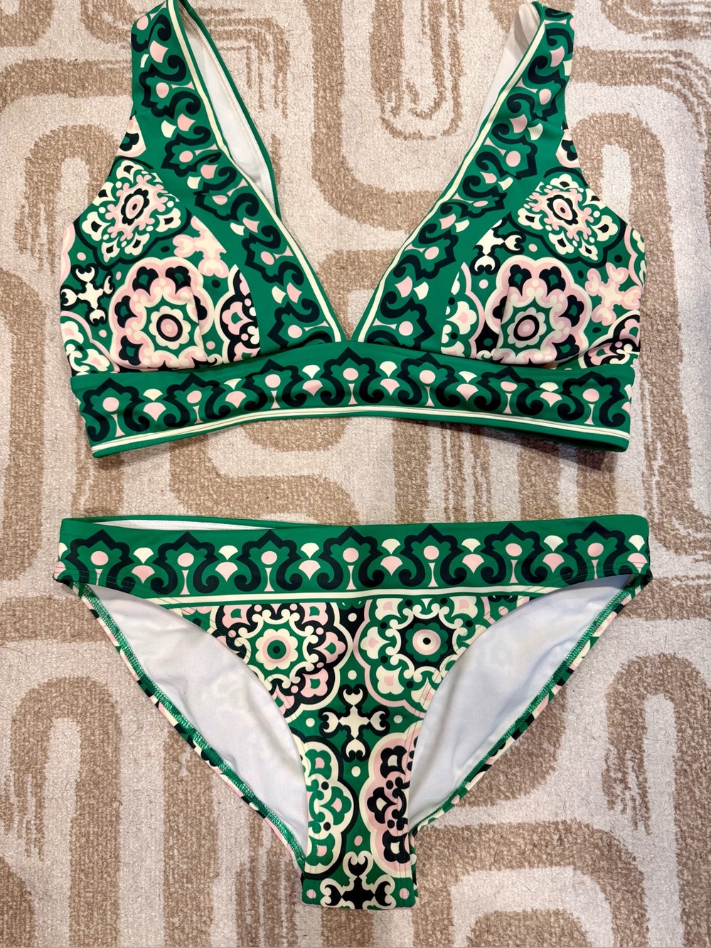Boden Green Pink Patterned Two-Piece Bikini
